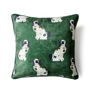Green and White Staffordshire Dog Decorative Throw Pillow Cover