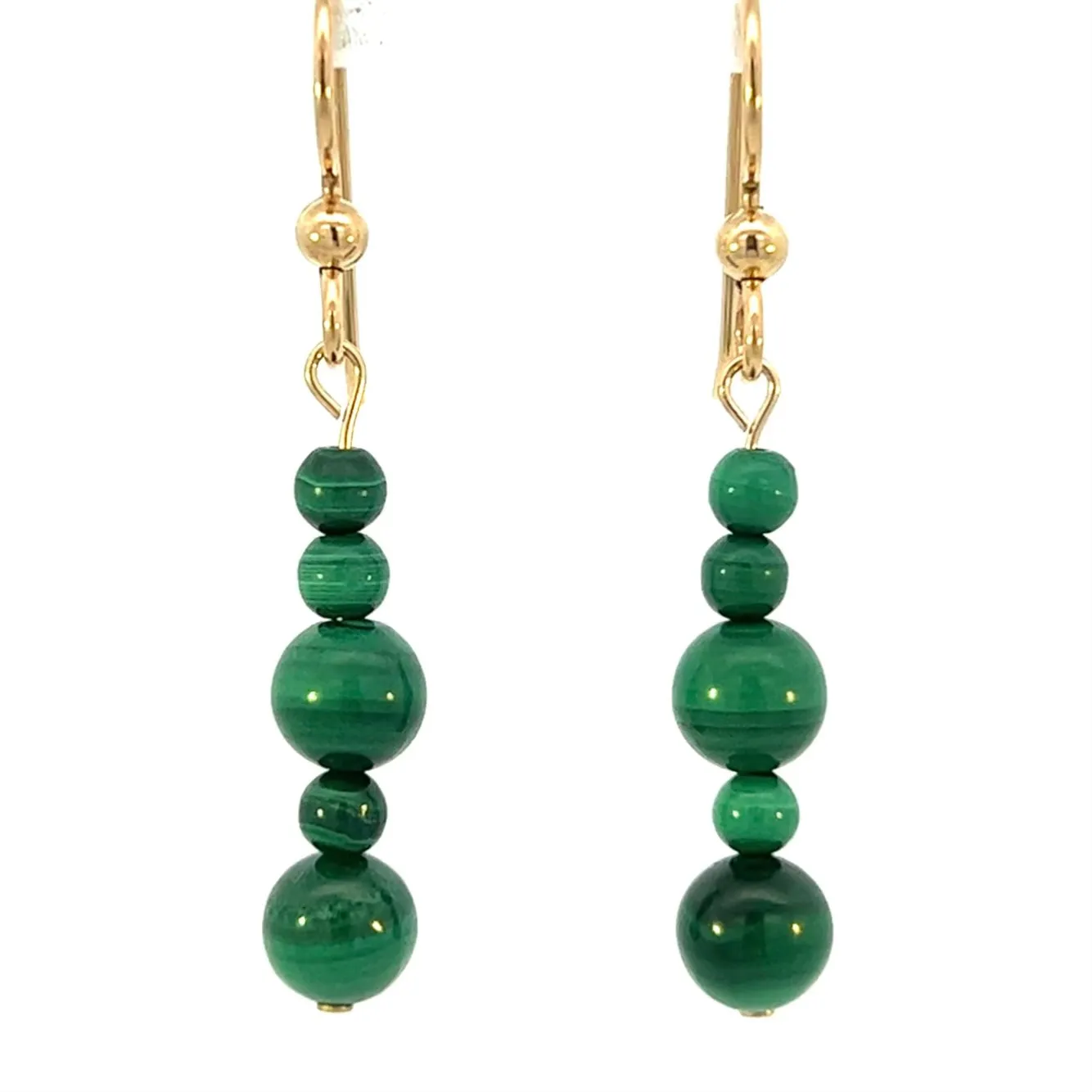 Green Malachite Earrings 14K GF Gold AAA Malachite