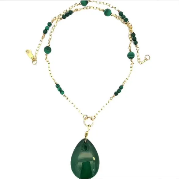 Green Malachite Pendant Necklace 14K GF Gold AAA Malachite