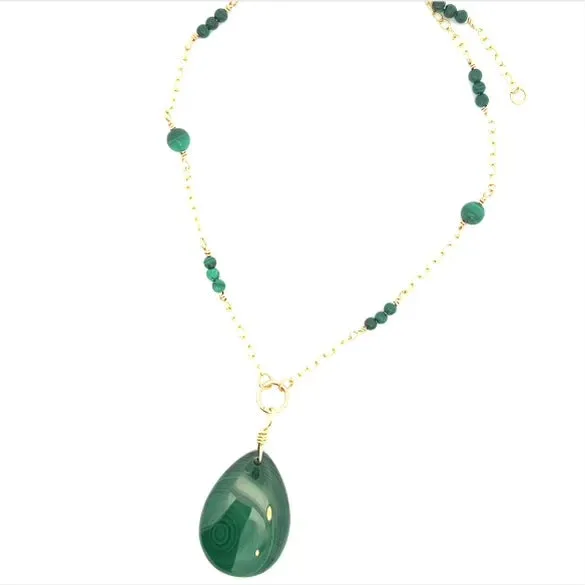 Green Malachite Pendant Necklace 14K GF Gold AAA Malachite