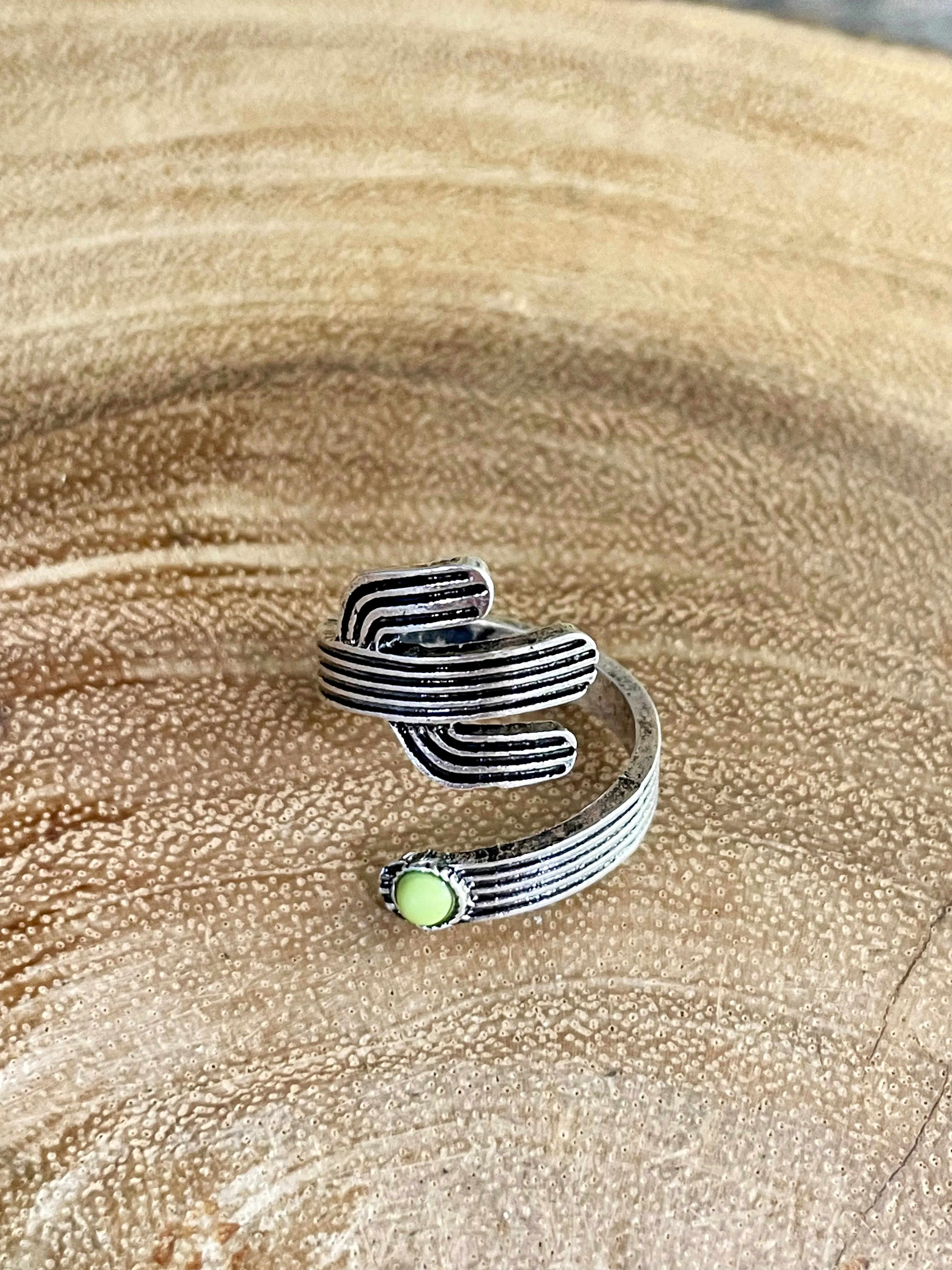 Green Stone Cactus Wrap Ring - Adjustable
