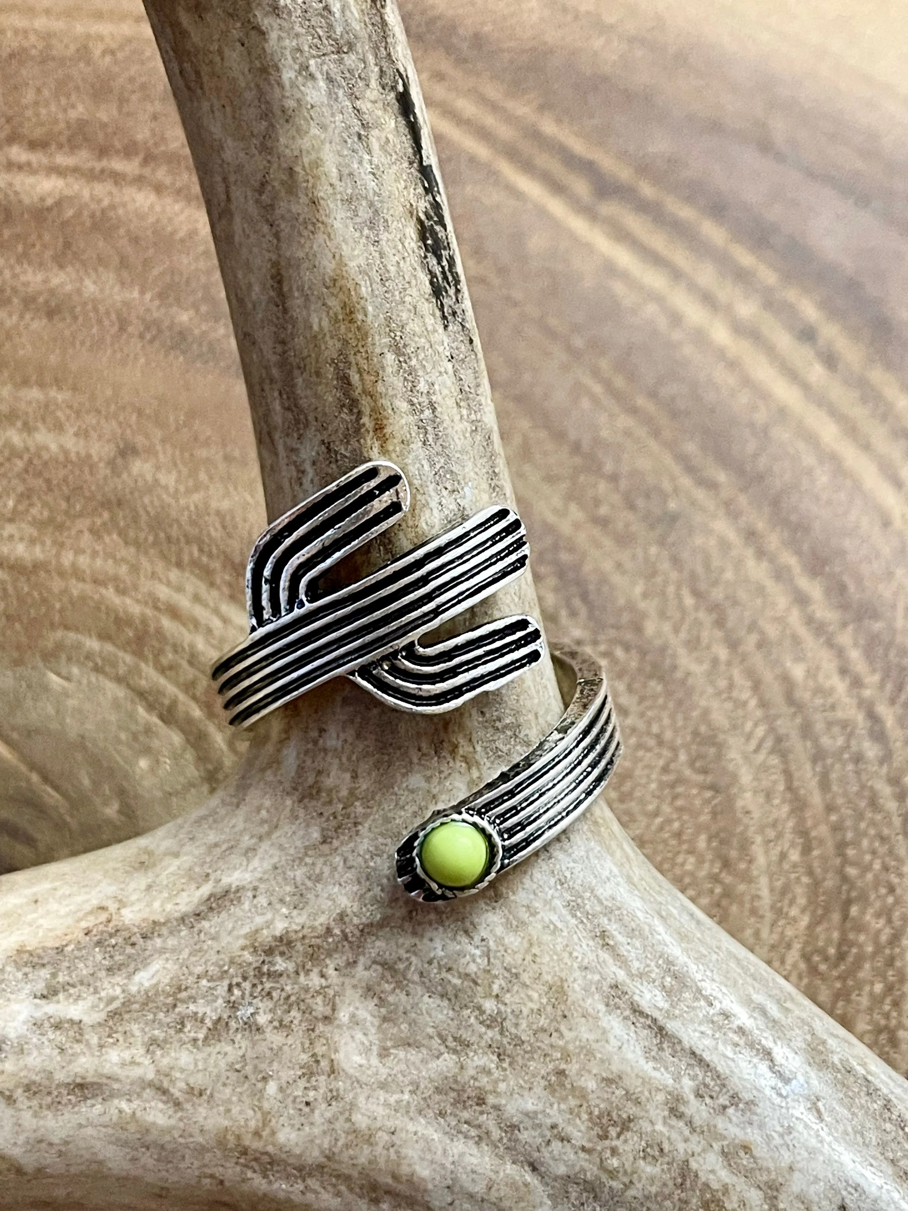 Green Stone Cactus Wrap Ring - Adjustable