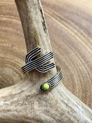 Green Stone Cactus Wrap Ring - Adjustable