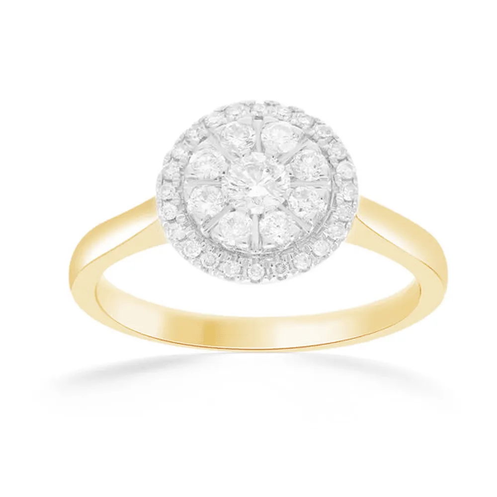 Halo Ring with 1/4ct of Diamonds in 9ct Yellow Gold