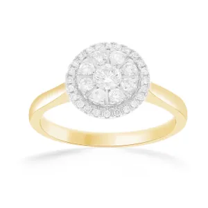 Halo Ring with 1/4ct of Diamonds in 9ct Yellow Gold