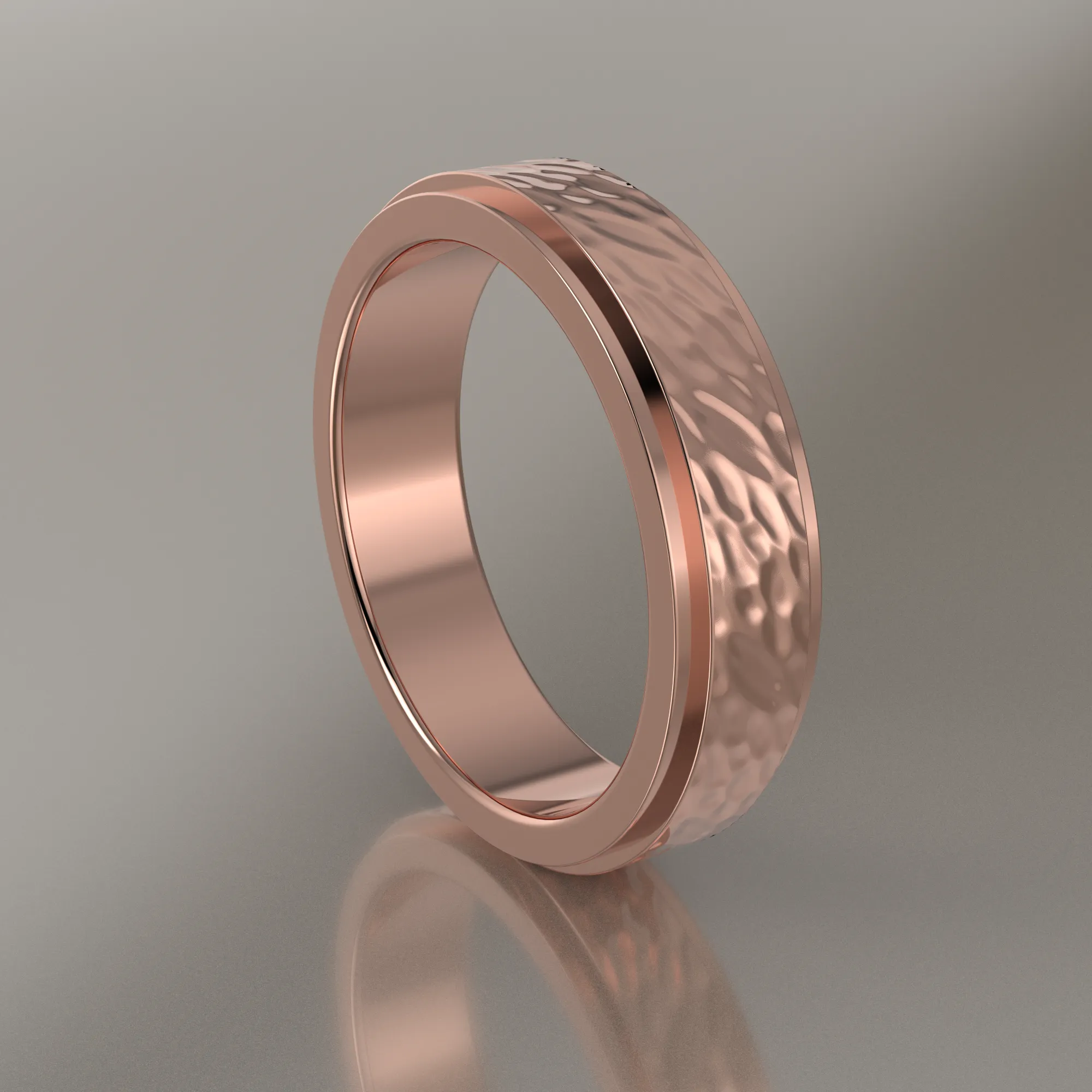 Hammered Rose Gold 5mm Step Edge Wedding Band