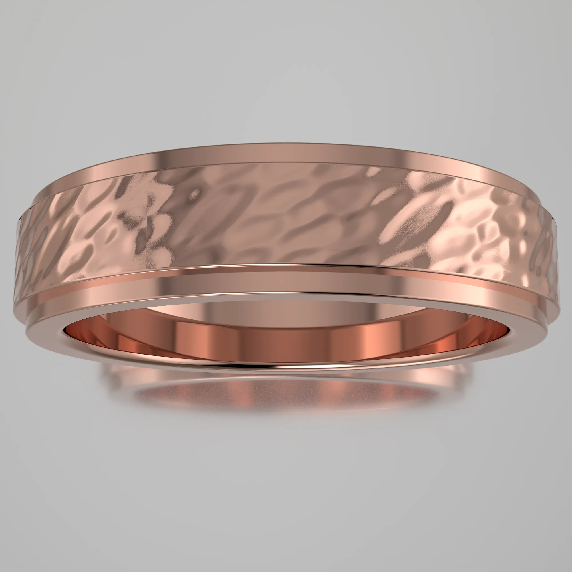 Hammered Rose Gold 5mm Step Edge Wedding Band