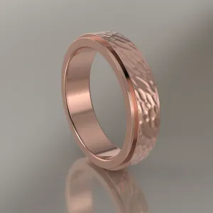 Hammered Rose Gold 5mm Step Edge Wedding Band