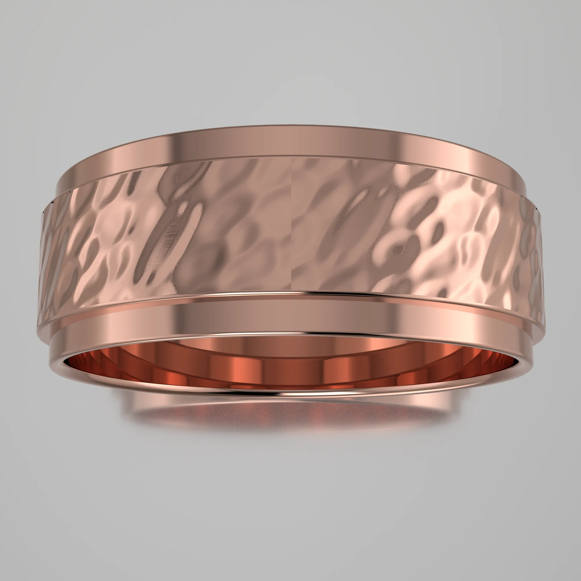 Hammered Rose Gold 7mm Step Edge Wedding Band