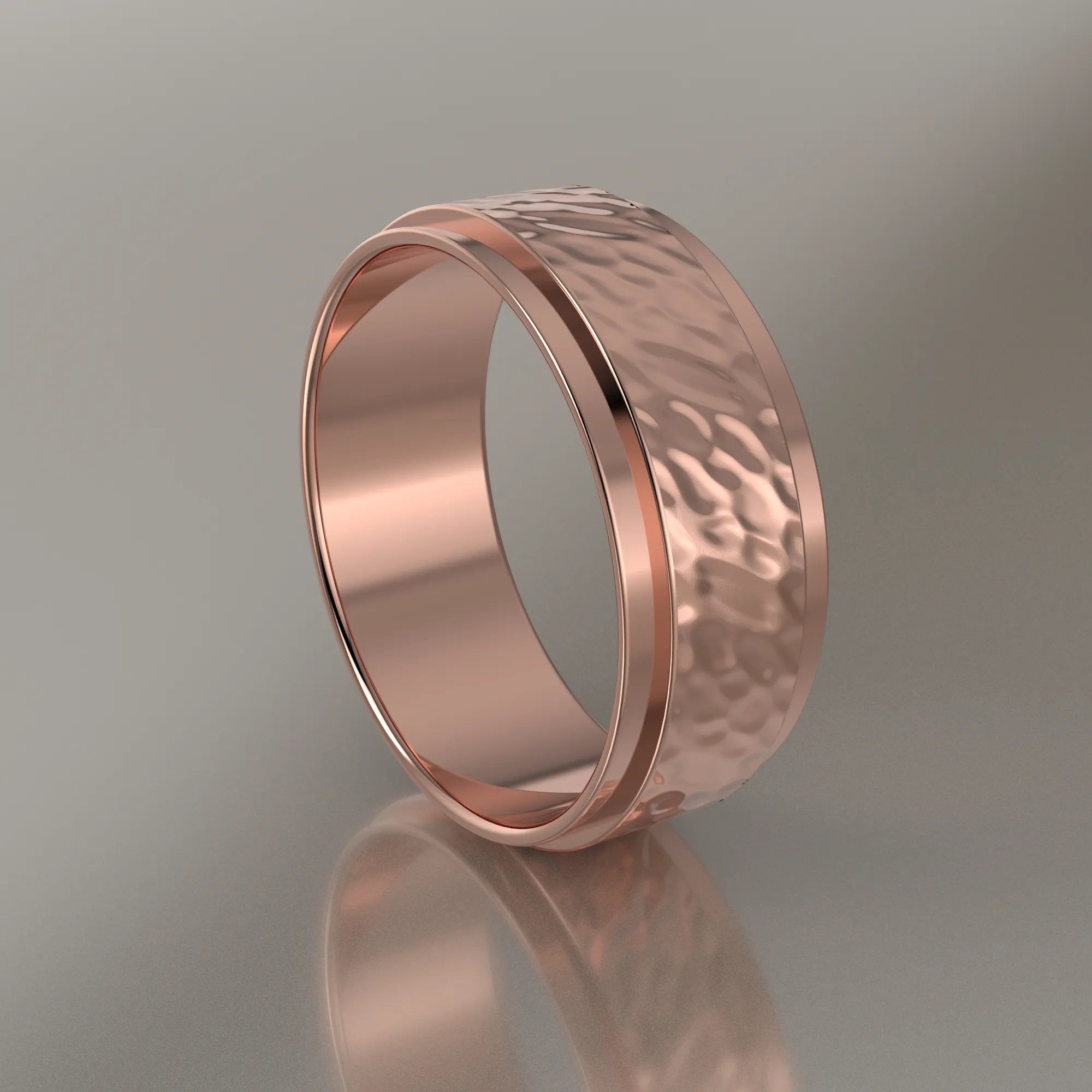 Hammered Rose Gold 7mm Step Edge Wedding Band