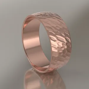 Hammered Rose Gold 8mm Domed Wedding Band