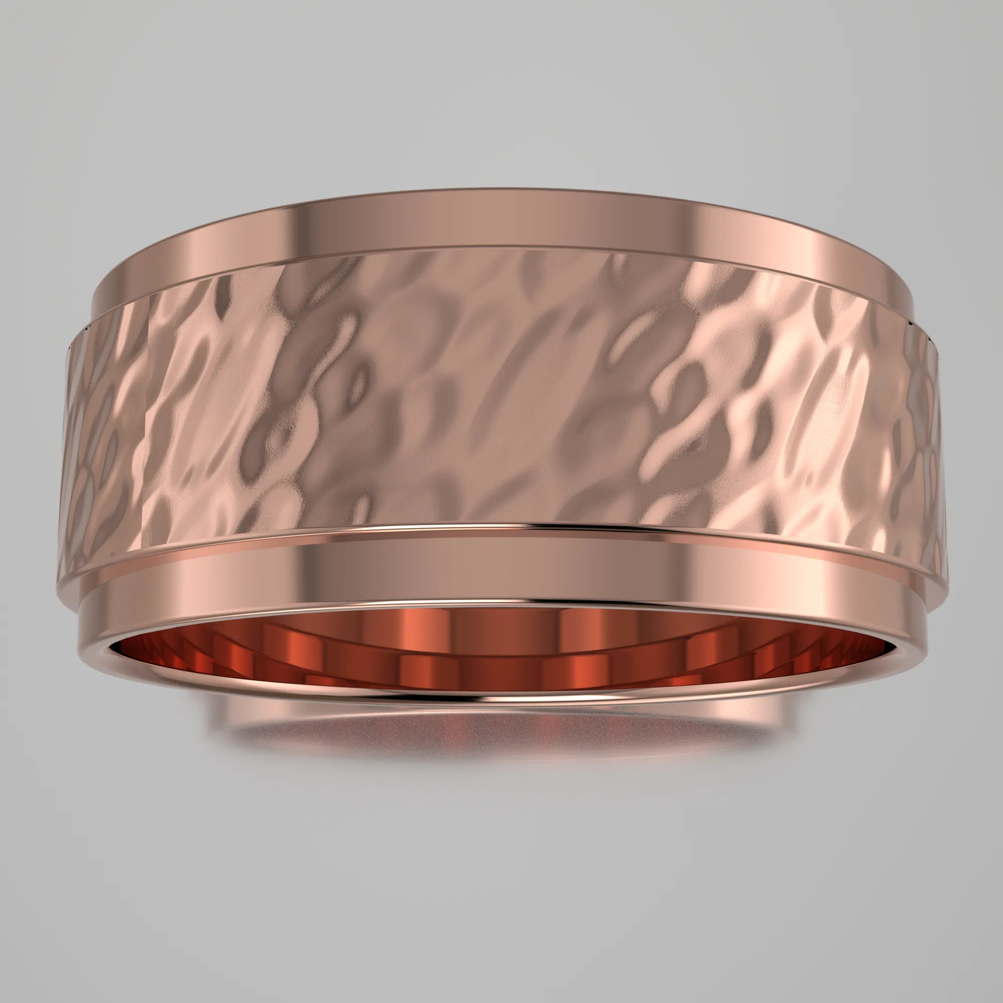 Hammered Rose Gold 8mm Step Edge Wedding Band