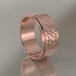 Hammered Rose Gold 8mm Step Edge Wedding Band