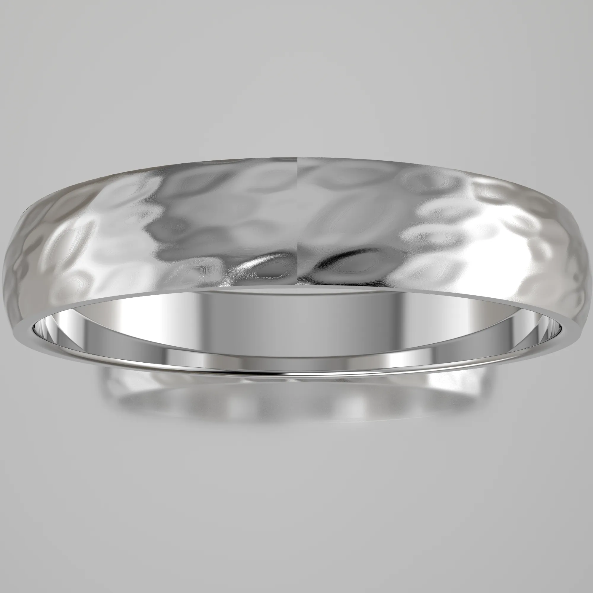 Hammered White Gold 4mm Domed Wedding Band