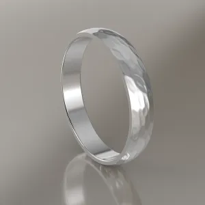 Hammered White Gold 4mm Domed Wedding Band
