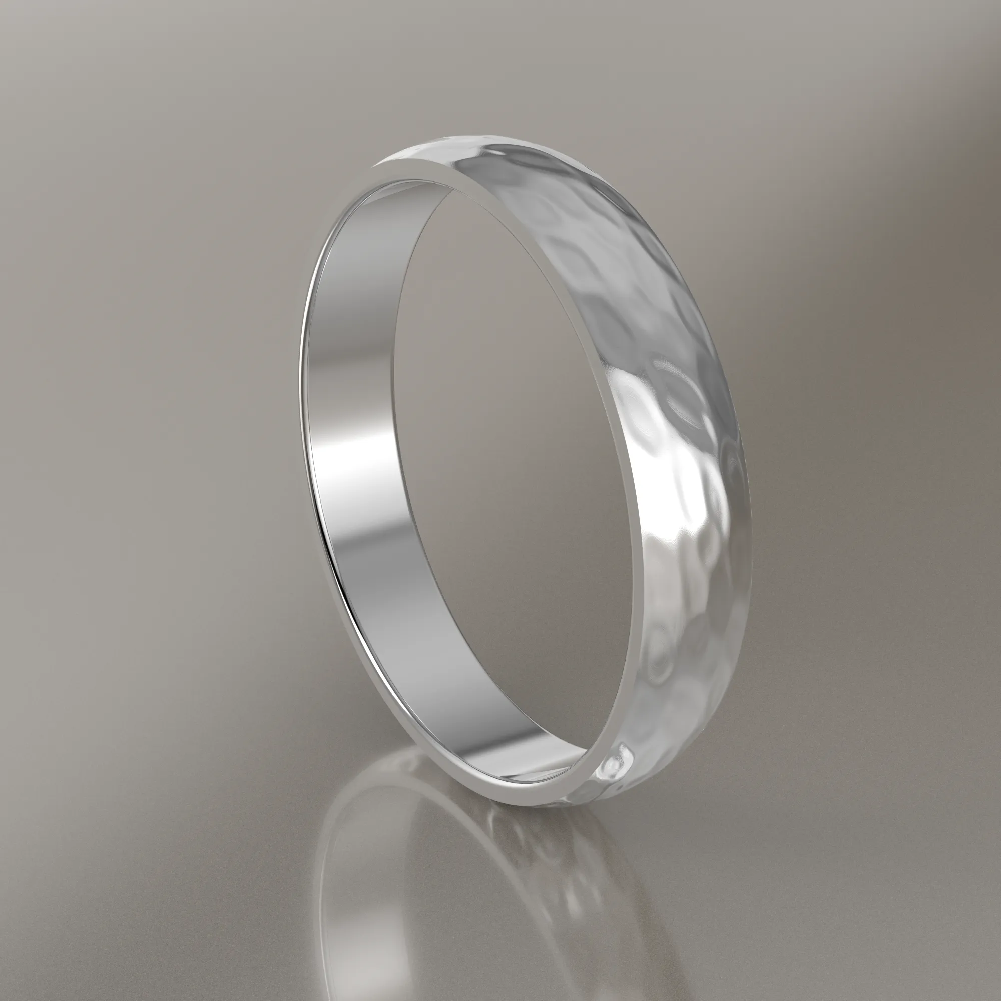 Hammered White Gold 4mm Domed Wedding Band
