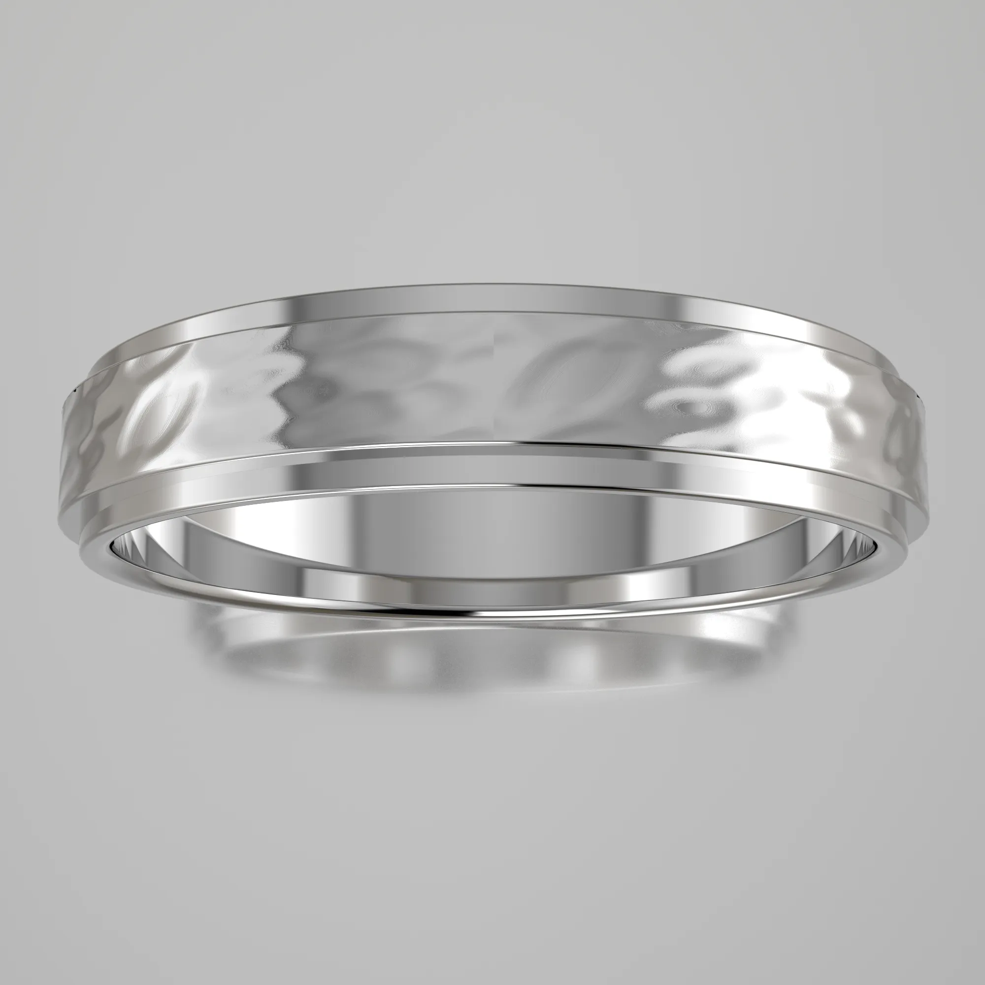 Hammered White Gold 4mm Step Edge Wedding Band
