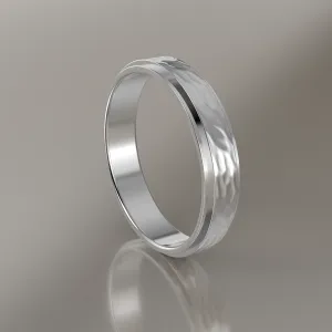 Hammered White Gold 4mm Step Edge Wedding Band