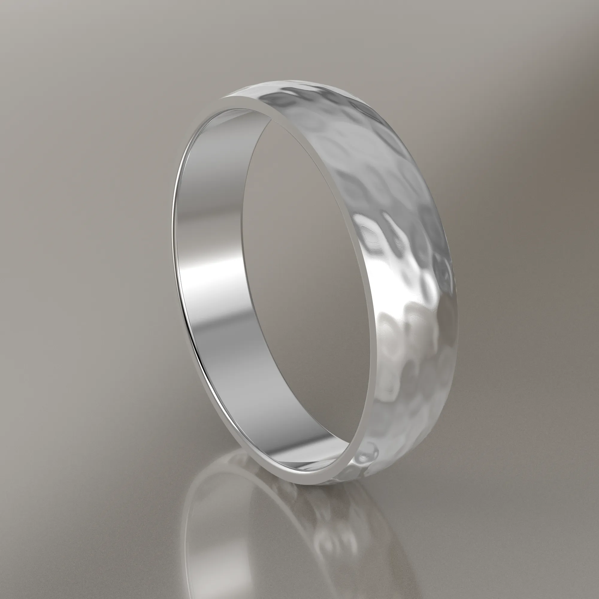 Hammered White Gold 5mm Domed Wedding Band