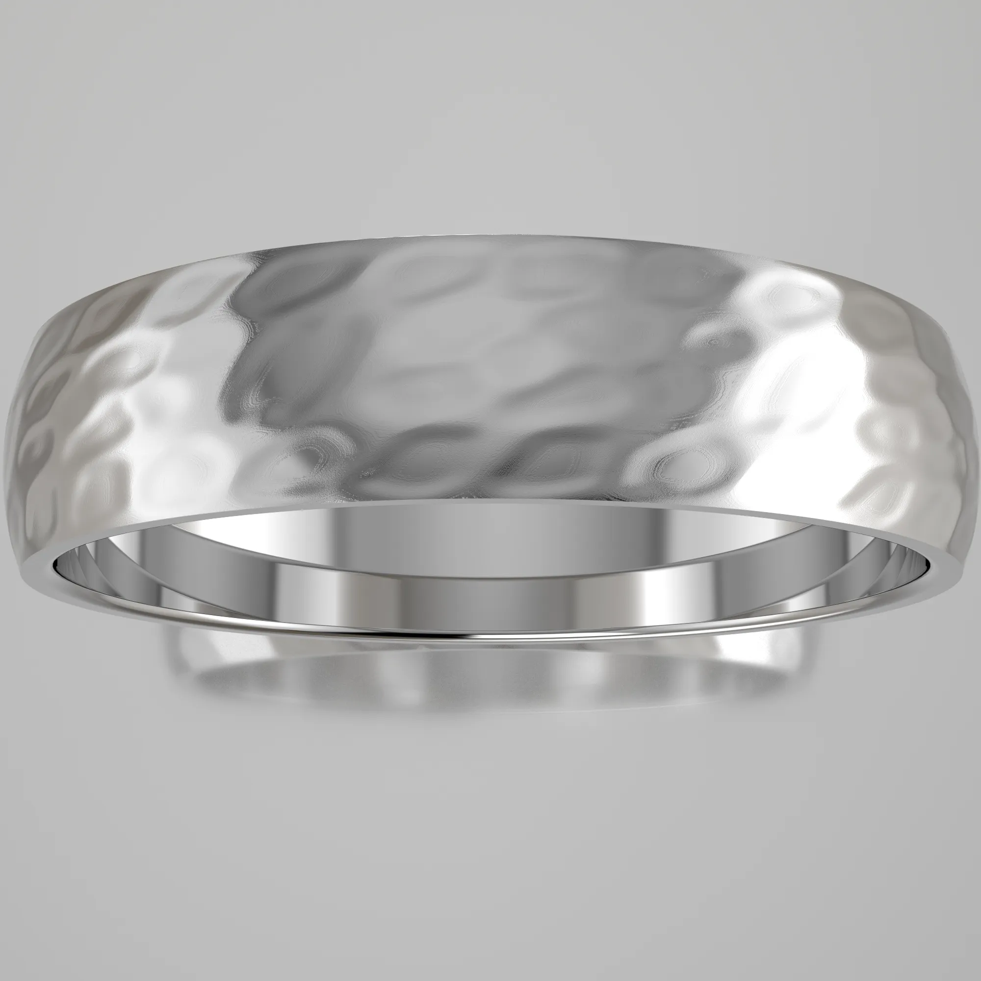 Hammered White Gold 5mm Domed Wedding Band
