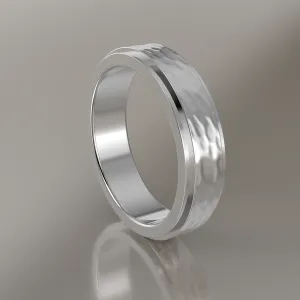 Hammered White Gold 5mm Step Edge Wedding Band