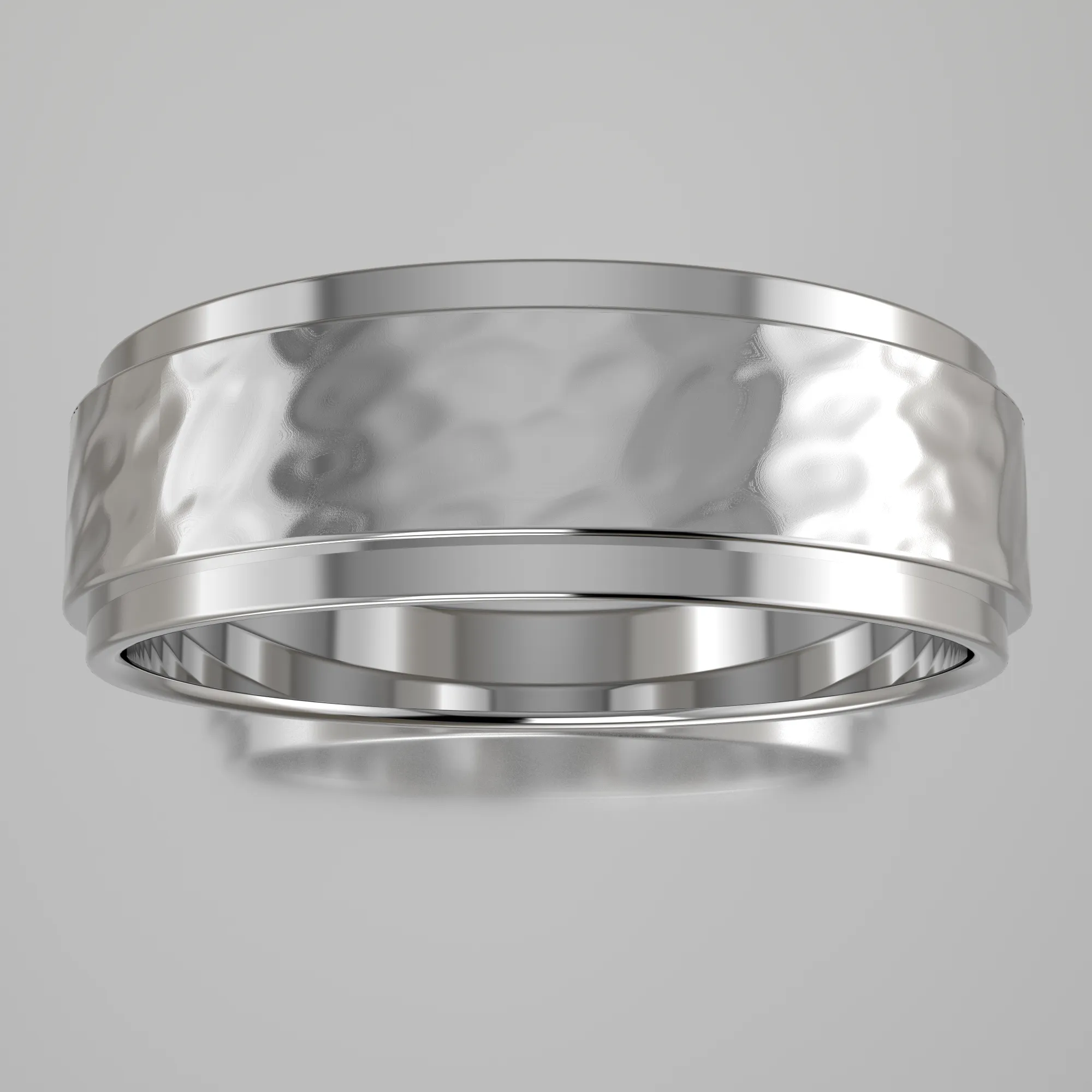 Hammered White Gold 6mm Step Edge Wedding Band