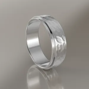 Hammered White Gold 6mm Step Edge Wedding Band