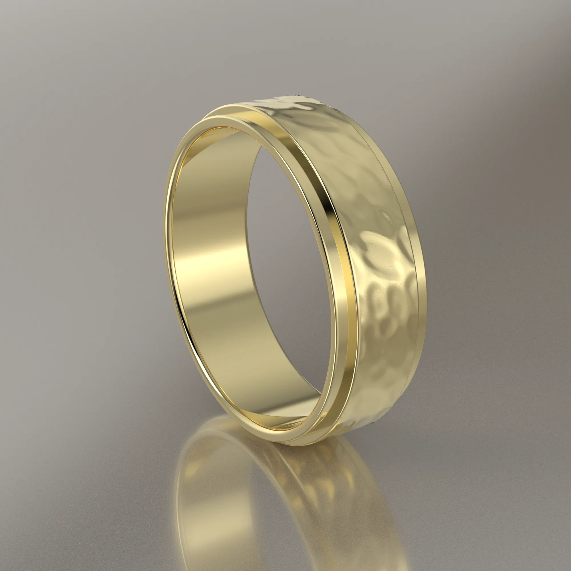 Hammered Yellow Gold 6mm Step Edge Wedding Band