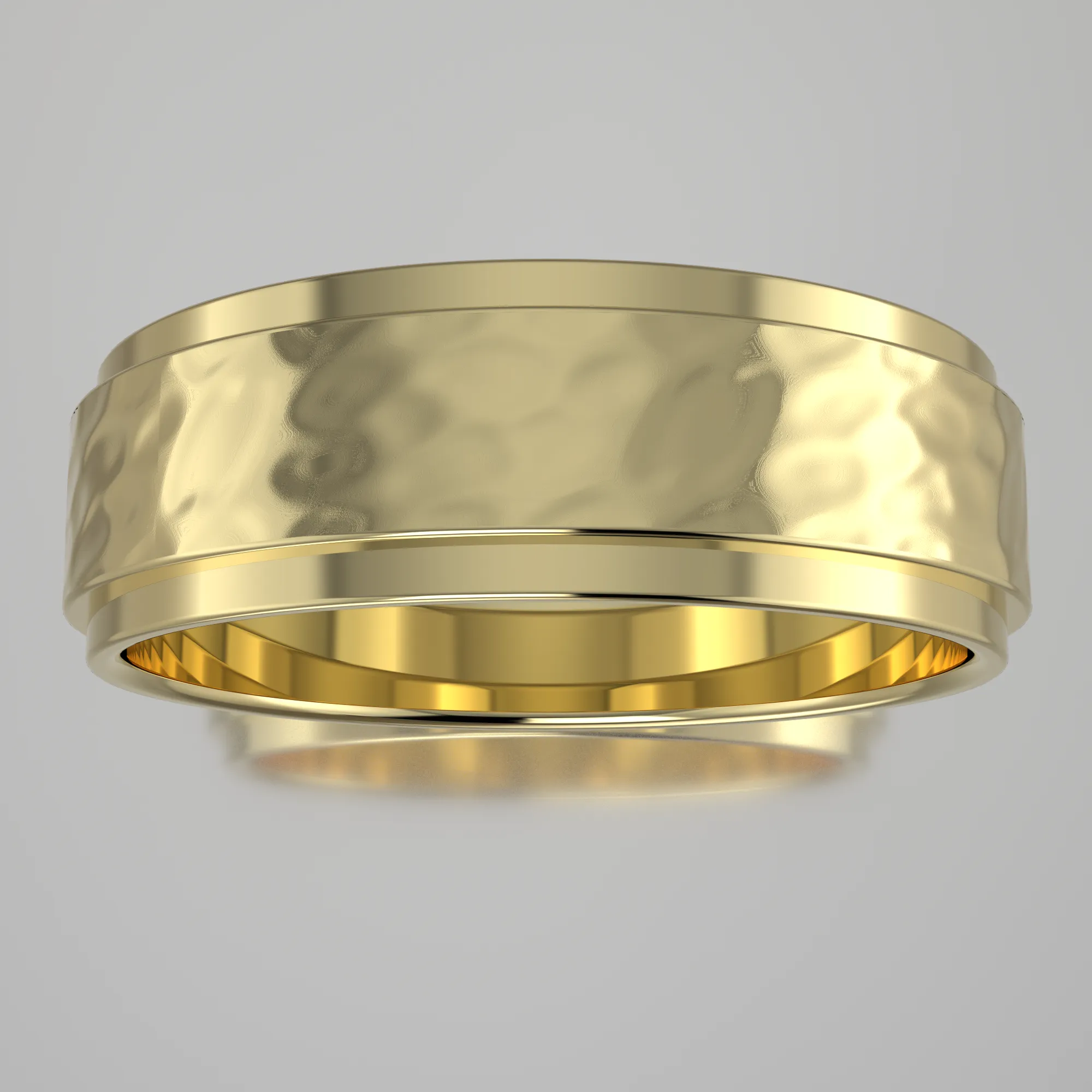 Hammered Yellow Gold 6mm Step Edge Wedding Band
