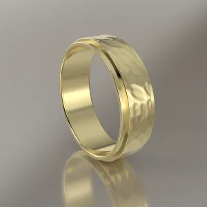 Hammered Yellow Gold 6mm Step Edge Wedding Band