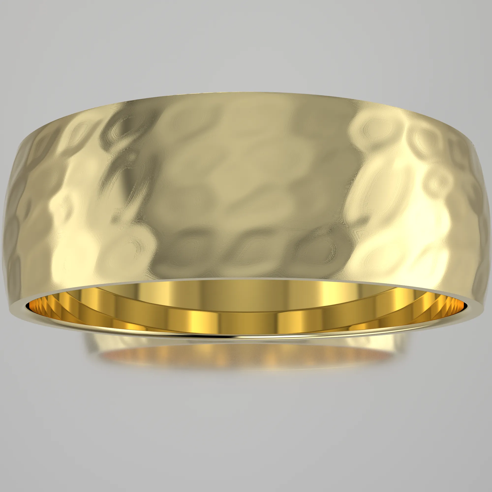 Hammered Yellow Gold 7mm Domed Wedding Band