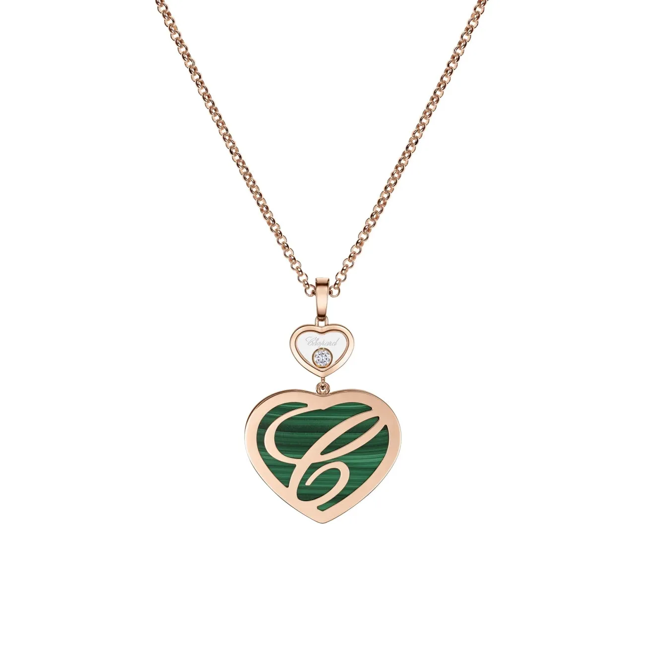 Happy Hearts Ethical Rose Gold Diamond Malachite Large Pendant Necklace
