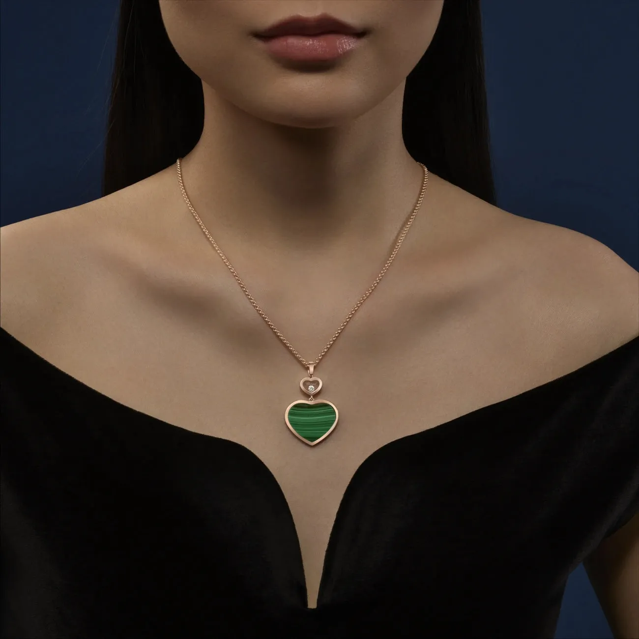 Happy Hearts Ethical Rose Gold Diamond Malachite Large Pendant Necklace