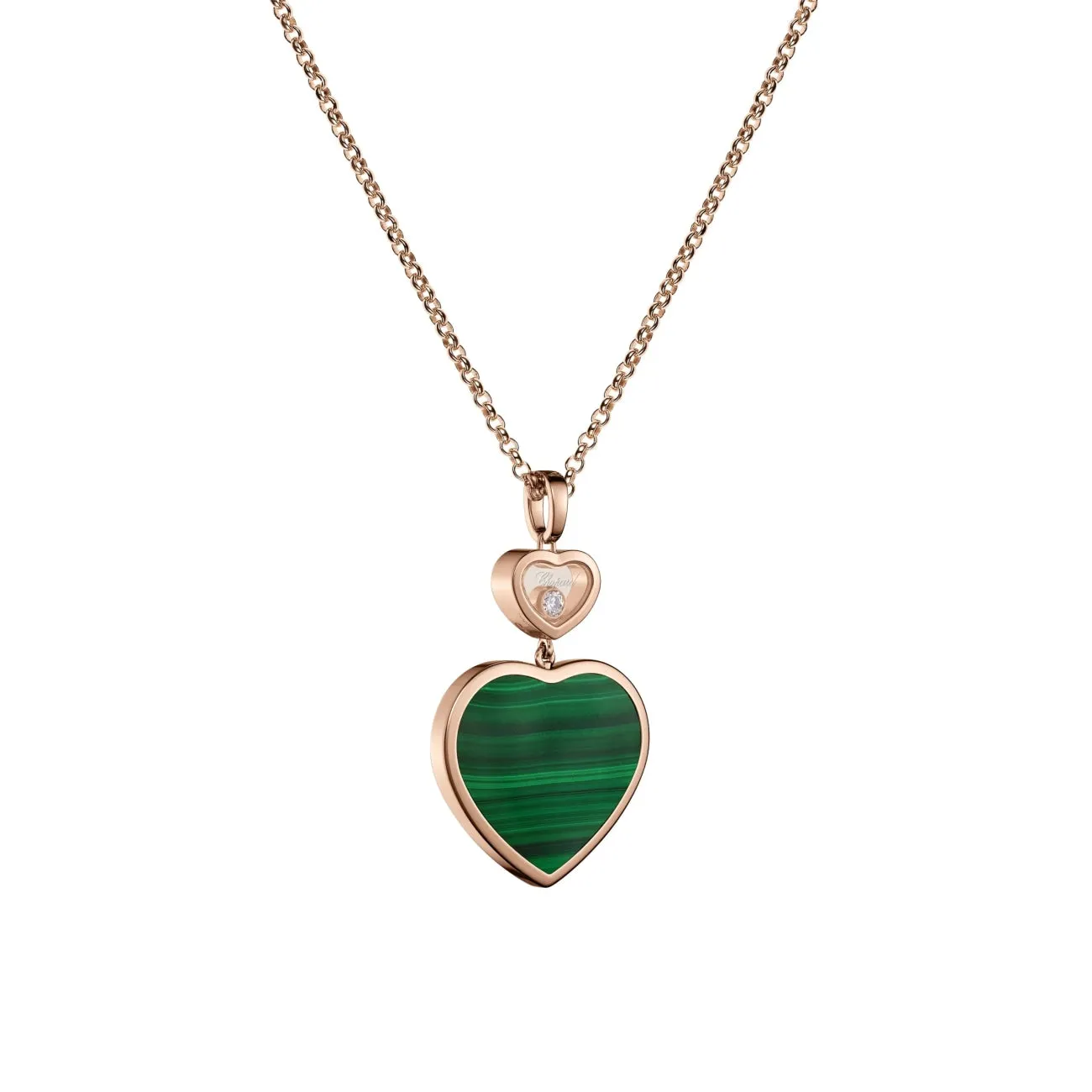 Happy Hearts Ethical Rose Gold Diamond Malachite Large Pendant Necklace
