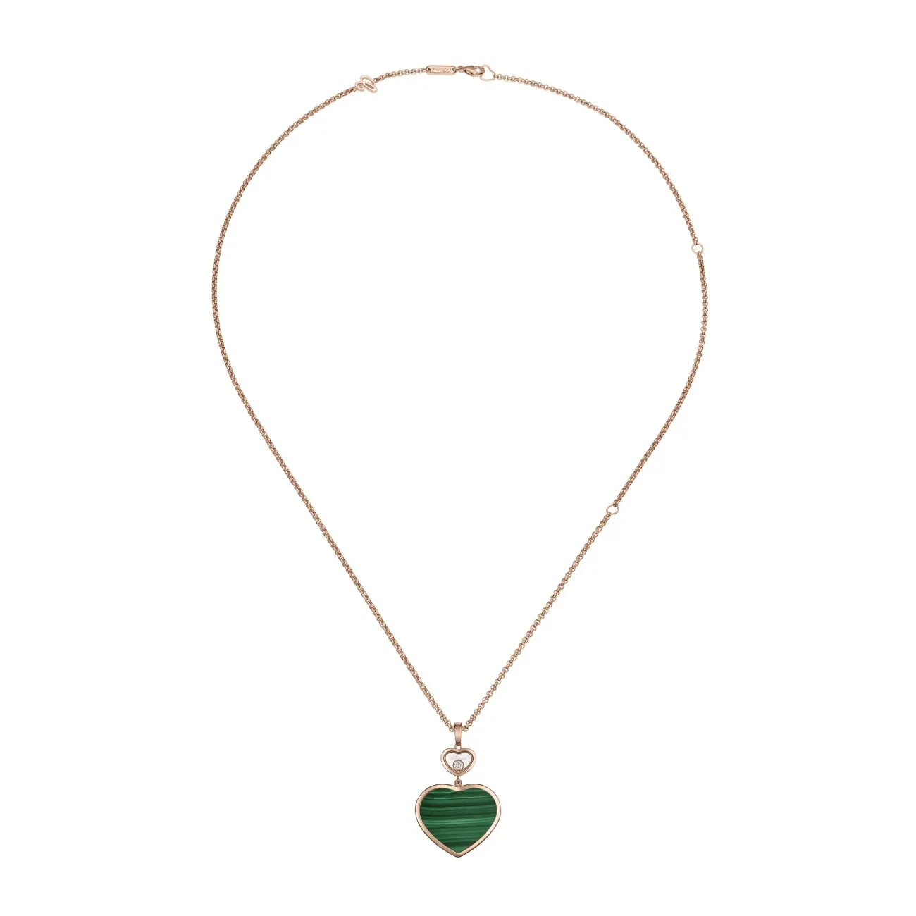 Happy Hearts Ethical Rose Gold Diamond Malachite Large Pendant Necklace