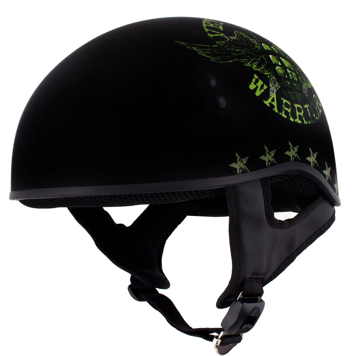 HLD1025 'Vet Biker Warrior' Flat Black Motorcycle DOT Skull Cap Half Helmet for Men and Women Biker