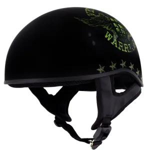 HLD1025 'Vet Biker Warrior' Flat Black Motorcycle DOT Skull Cap Half Helmet for Men and Women Biker