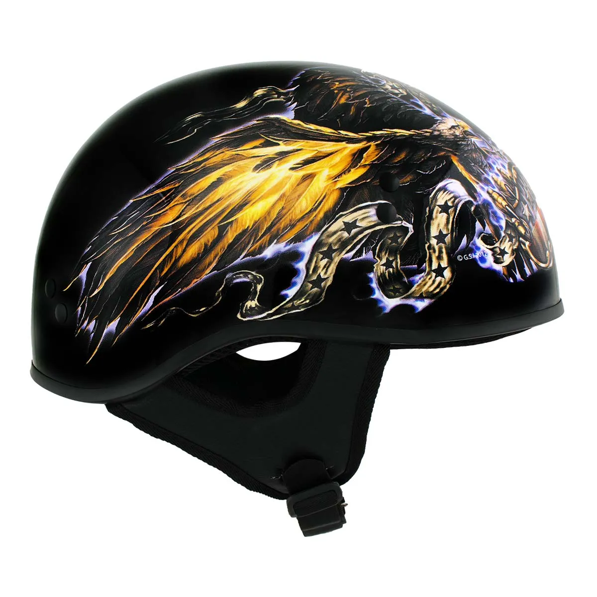 HLD1028 'USA Eagle' Flat Black Motorcycle DOT Approved Skull Cap Half Helmet for Men and Women Biker