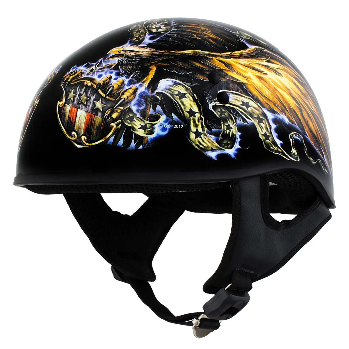 HLD1028 'USA Eagle' Flat Black Motorcycle DOT Approved Skull Cap Half Helmet for Men and Women Biker