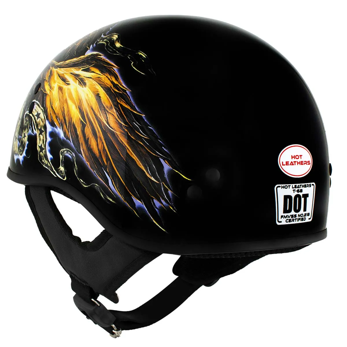 HLD1028 'USA Eagle' Flat Black Motorcycle DOT Approved Skull Cap Half Helmet for Men and Women Biker