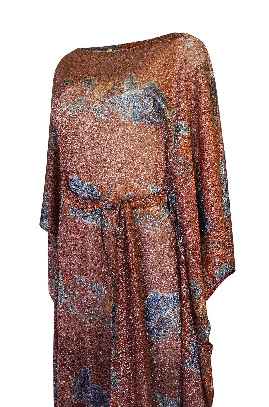 Iconic c.1972-73 Missoni Floral Print Metallic Lurex Caftan Dress