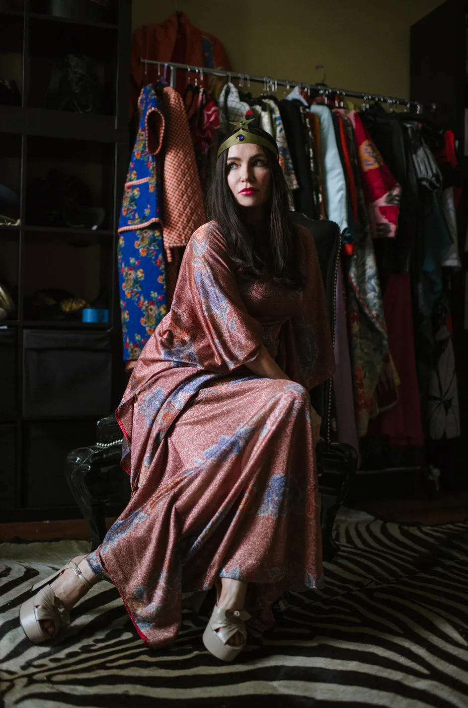 Iconic c.1972-73 Missoni Floral Print Metallic Lurex Caftan Dress
