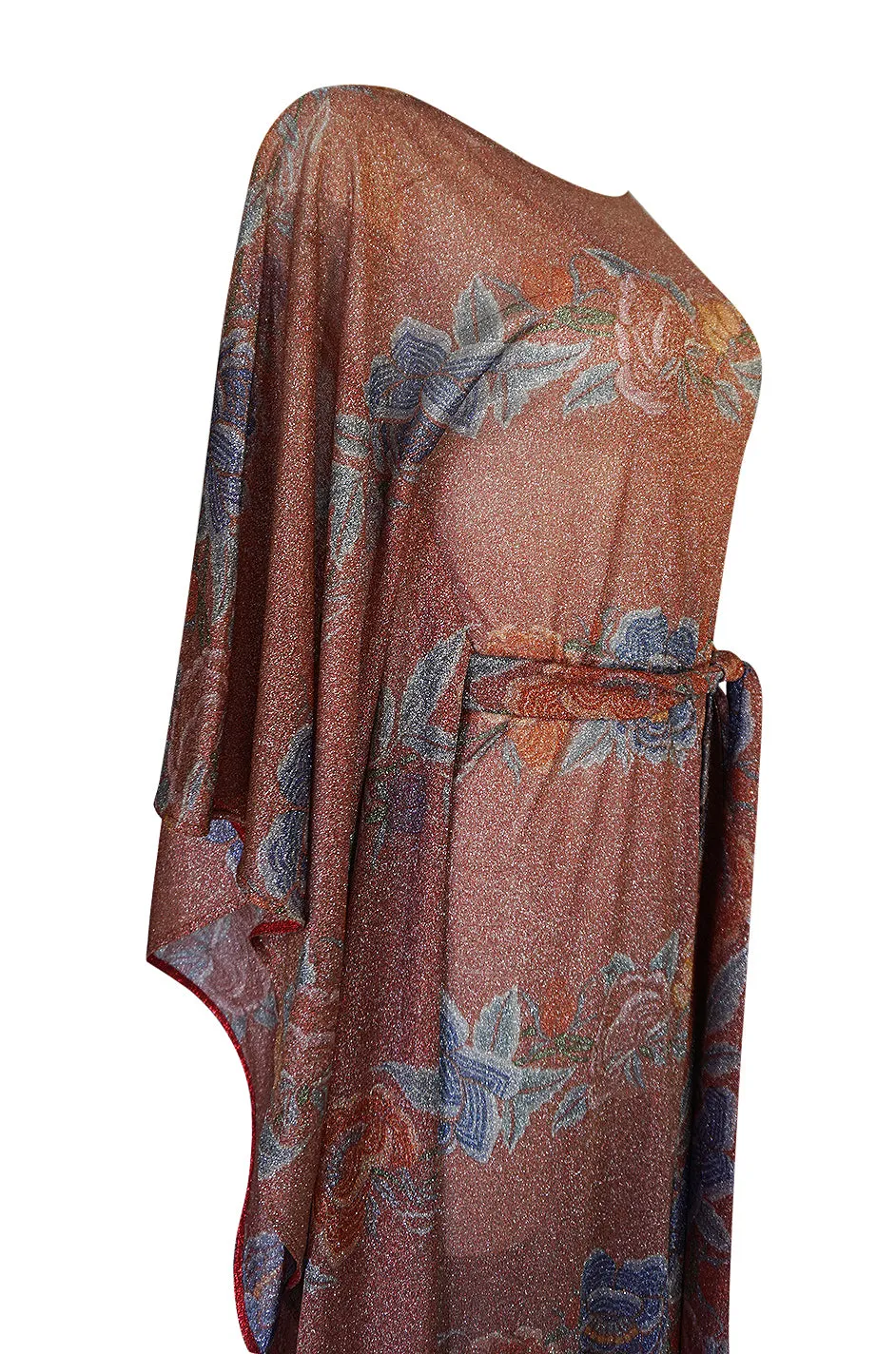 Iconic c.1972-73 Missoni Floral Print Metallic Lurex Caftan Dress