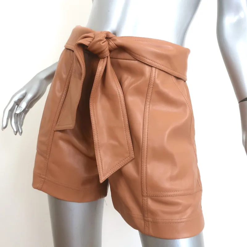 Jonathan Simkhai Mari Faux Leather Tie-Waist Shorts Camel Size 4