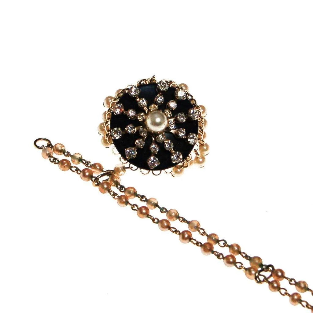Kramer Faux Pearl, Rhinestone, Blue Lucite Charm Bracelet