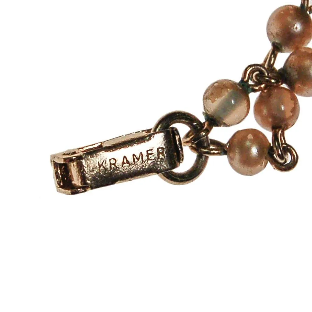 Kramer Faux Pearl, Rhinestone, Blue Lucite Charm Bracelet