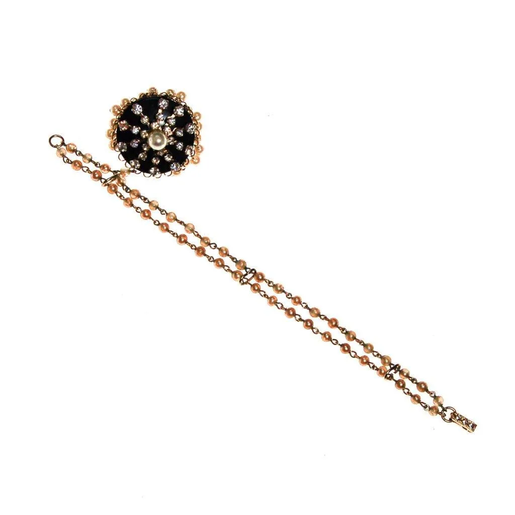 Kramer Faux Pearl, Rhinestone, Blue Lucite Charm Bracelet