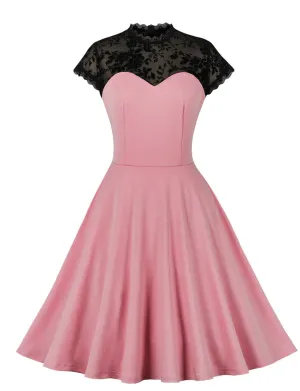 Lace Semi Sheer Cap Sleeve 1950S Vintage Swing Dress