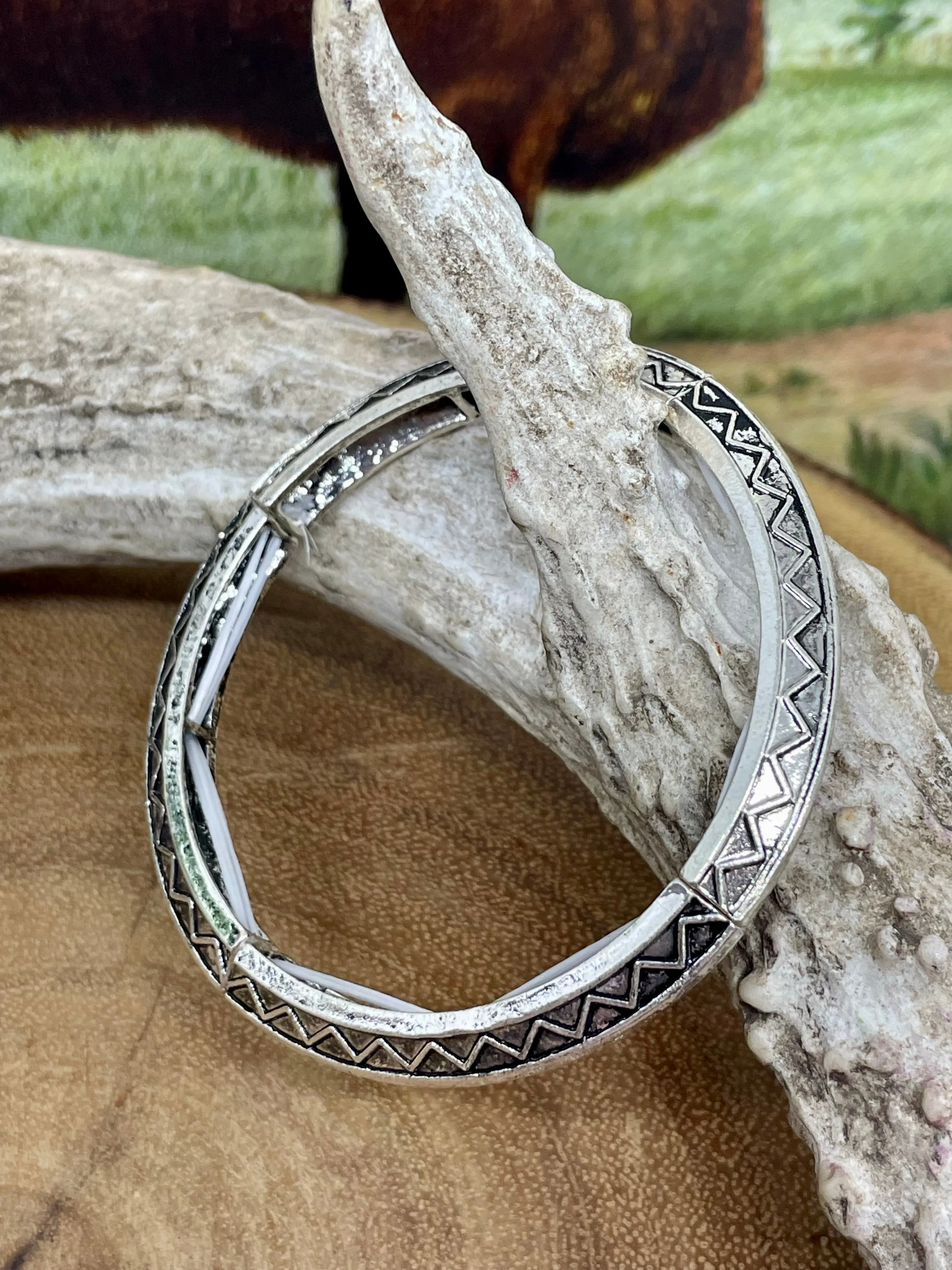 Langley Western Angle Stamped Fashion Silver Bracelet