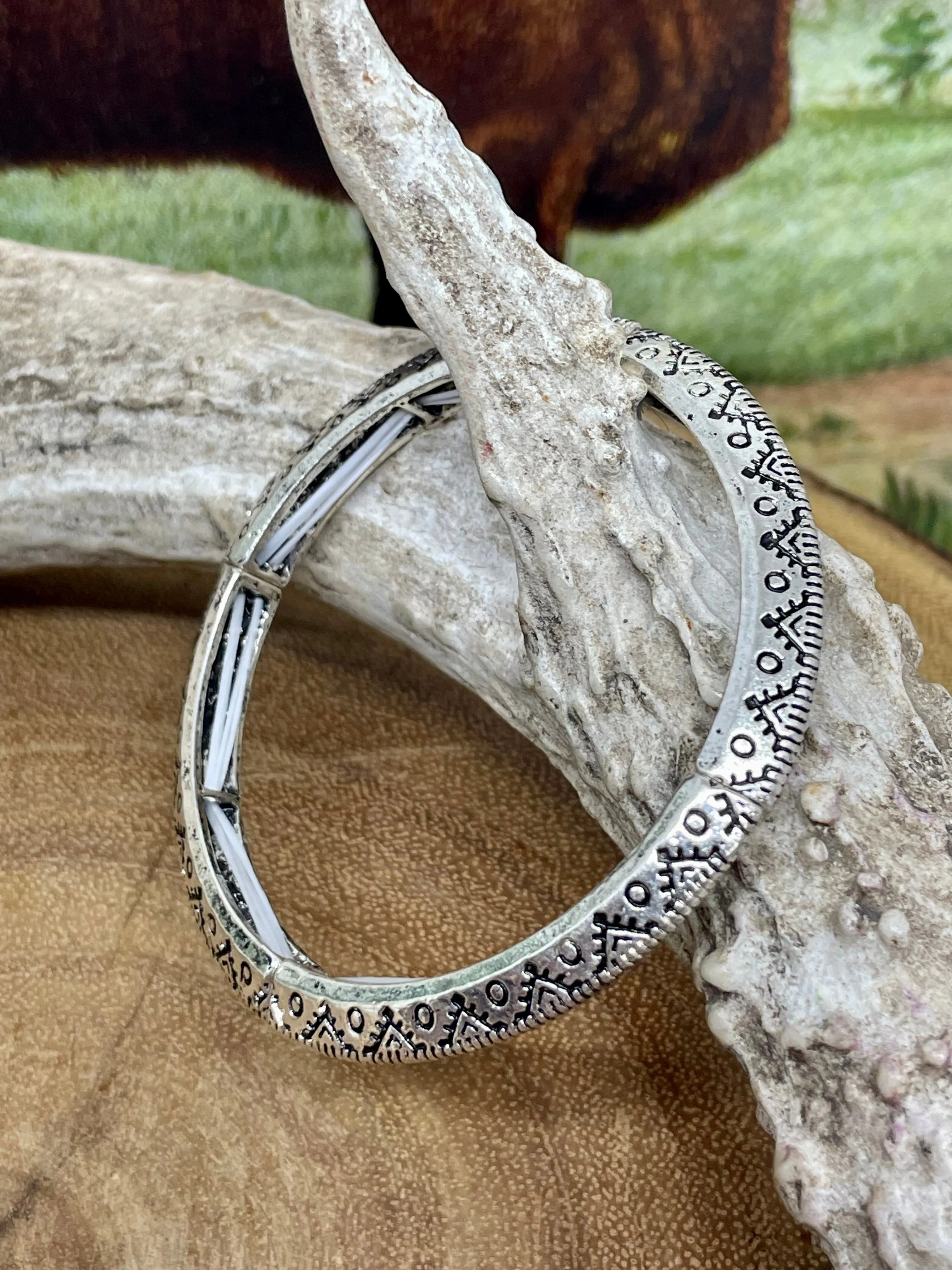 Langley Western Angle Stamped Fashion Silver Bracelet